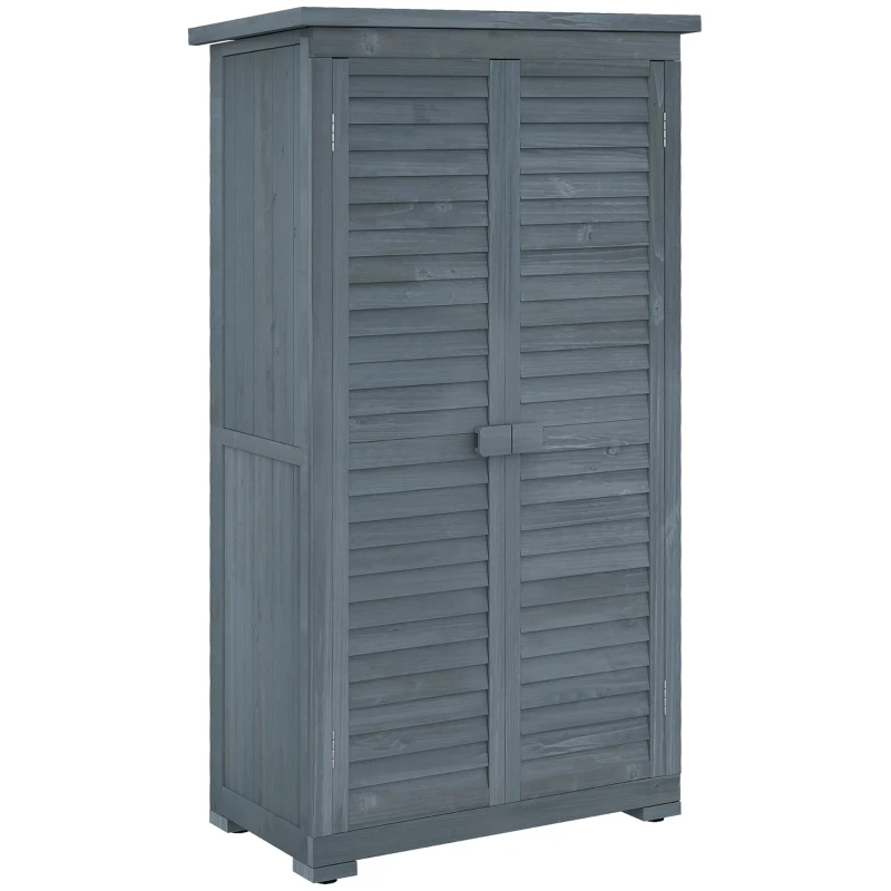 Outsunny Armoire de jardin remise pour outils en bois 2 étagères toit bitumé portes persiennes 87 x 47 x 160 gris