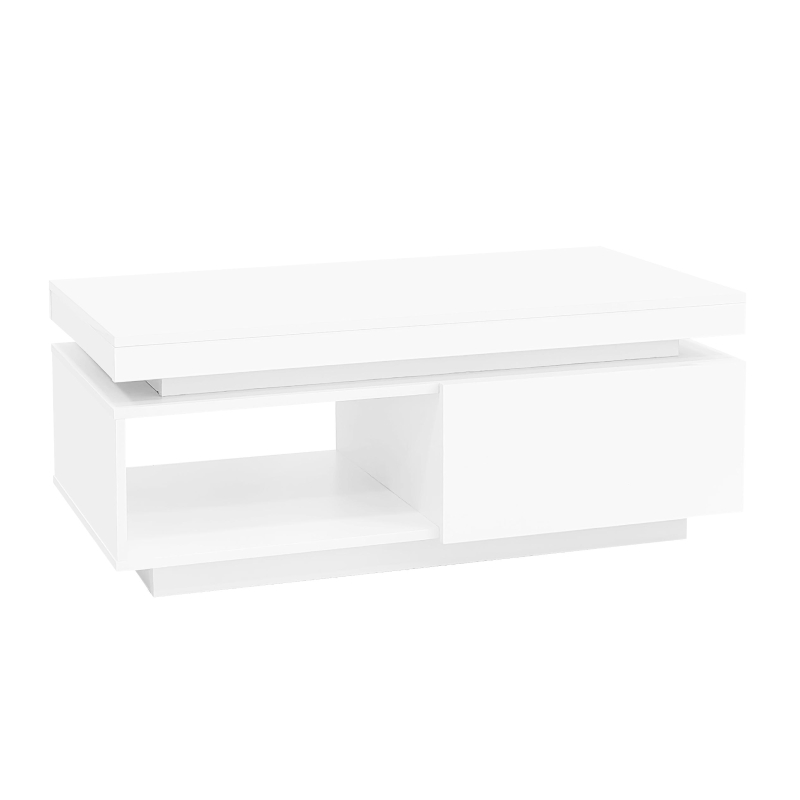 High Gloss LED Coffee Table with Storage Drawer, Display Shelf, Modern Centre Table with Remote-Controlled Lighting, 100L x 50W x 40H cm, White