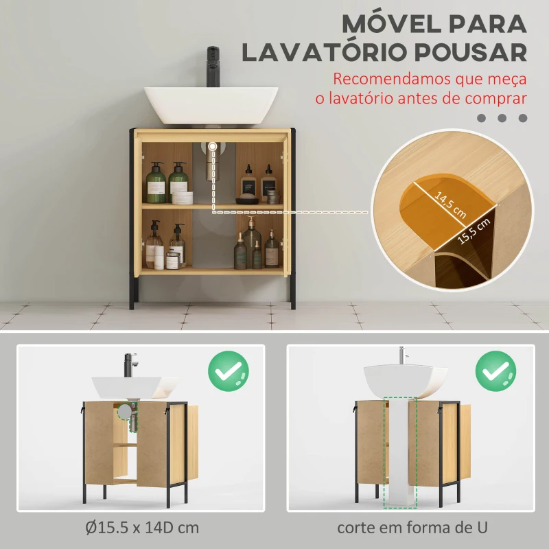 kleankin Móvel para Lavatório Pousar de Madeira com 2 Portas e Prateleira Interior Ajustável 60x30x62,5cm Madeira e Preto