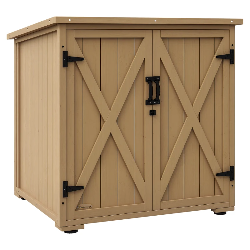 Outsunny Armoire de rangement en bois pour le jardin, Double Porte étagère réglable et Toit bitumé bois sapin