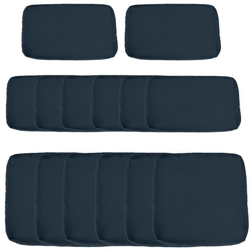 Outsunny Lot de 14 Housses de Rechange Coussins Salon de Jardin - 6 Housses Coussin d'assise, 8 Housses Coussin Dossier Bleu