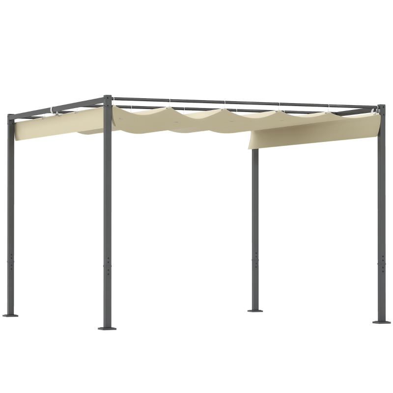Outsunny 3 x 3 m Garten-Pergola mit einziehbarem Dach, Pavillon, Baldachin für Schatten, UPF30+, Beige(m-10)
