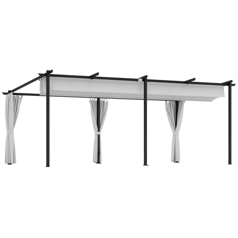 Outsunny Pergola jardin exterieur 3 x 6 m pergola coulissante rétractable avec parois latérales, abri soleil UPF30+, gris