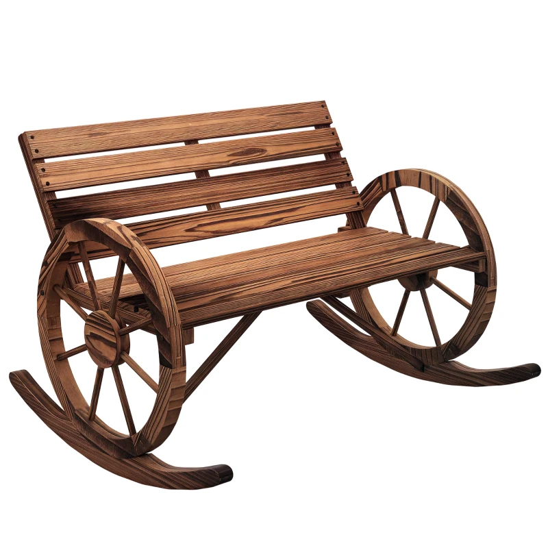 Outsunny Garten-Schaukelbank, 2-Personen-Schaukel, mit radförmigen Armlehnen, für Balkon, Garten, Terrasse, carbonisiert.