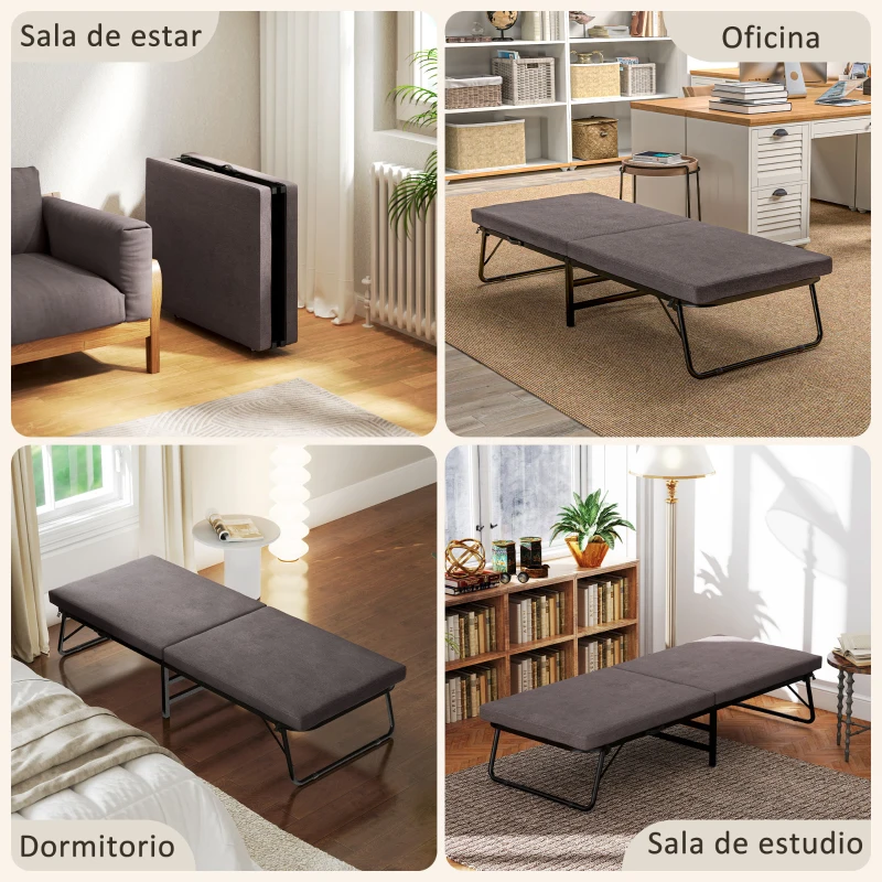 HOMCOM Cama Plegatín Plegable 70x180 cm con Colchón de Espuma Respaldo Ajustable en 5 Posiciones y Ruedas Carga 120 kg Marrón