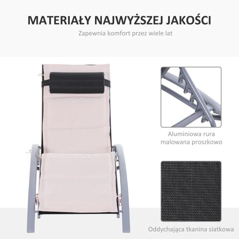 Outsunny Leżak ogrodowy, aluminiowy, regulowany, Oparcie regulowane w 5 poziomach, Maksymalne obciążenie 120 kg, kremowy