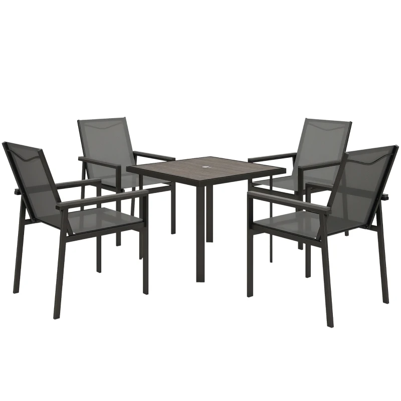 Outsunny Five-Piece Metal Dining Set, with Glass-Top Table - Grey