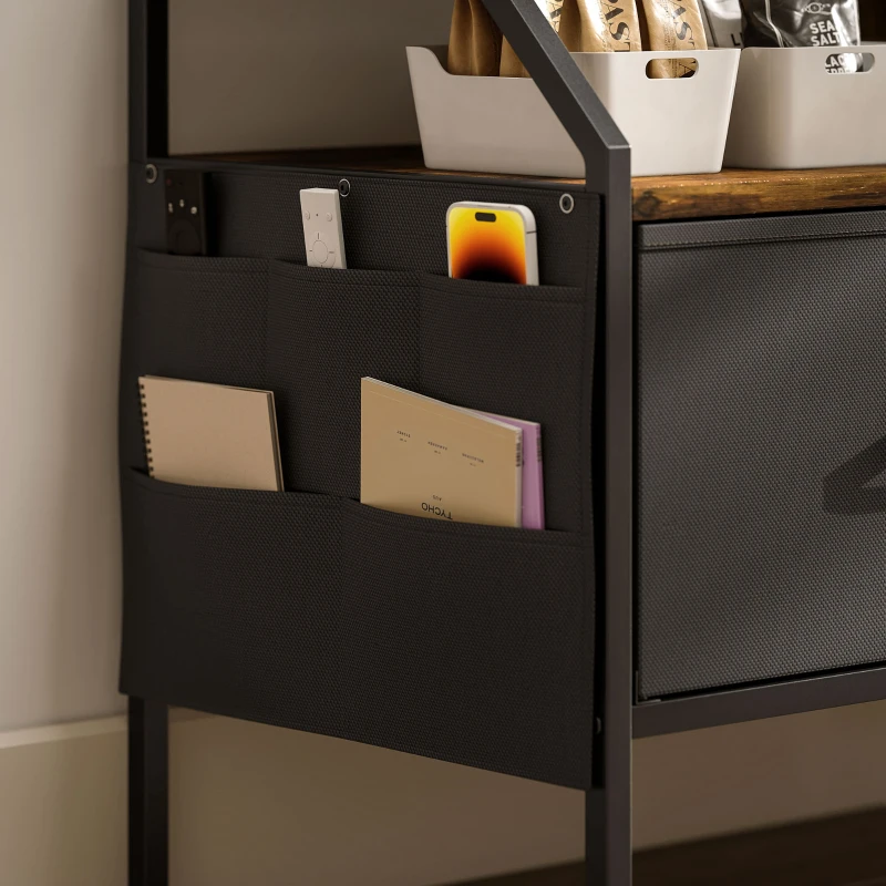 HOMCOM TV Stand Cabinet, TV Unit for 55-inch TVs with 2 Foldable Fabric Drawers, 5 Divided Side Pockets, Open Shelves, Console Table for Living Room, Bedroom, Entertainment Room, Rustic Brown