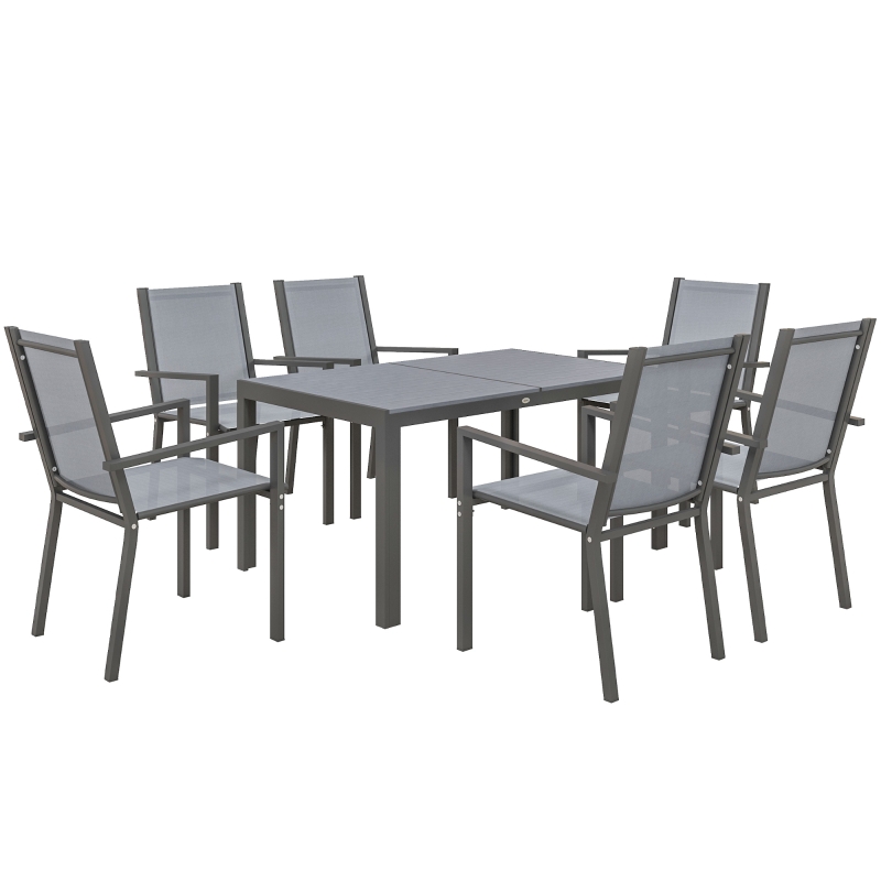 Outsunny Seven-Piece Garden Dining Set, with Plastic Wood-Top Table - Grey
