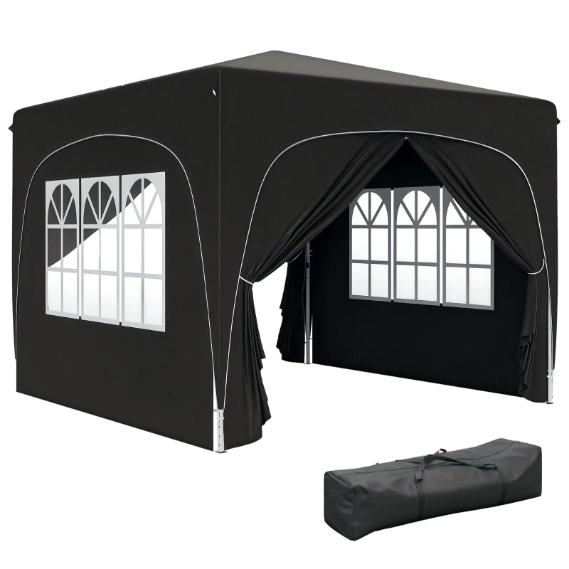 Outsunny 3 x 3m Pop-Up Gazebo Shelter, with Accessories - Black