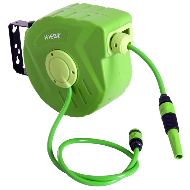 Outsunny Tambur cu Furtun Retractabil Automat, Pivotant la 180°, 35,5x11,5x27,5 cm, Verde