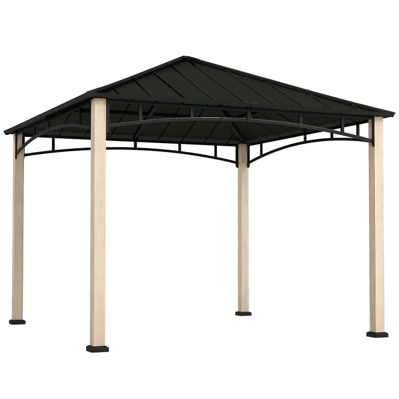 Outsunny 3 x 3 m Decorative Metal Gazebo - Black/Wood-Effect