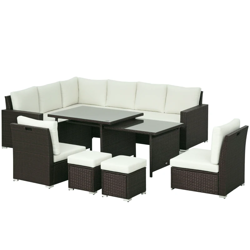 Outsunny Seven-Piece Rattan Garden Sofa Set, with Expanding Table - Cream White