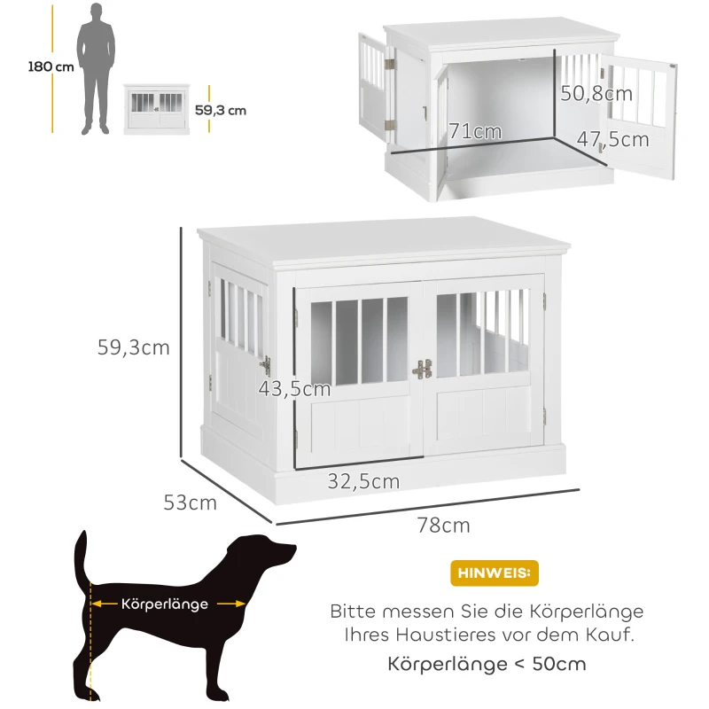 PawHut Hundekäfig, Möbel mit 3 Türen Hundehütte Hundebox für Zuhause 78 x 53 x 59,3 cm, Weiß(m-3)