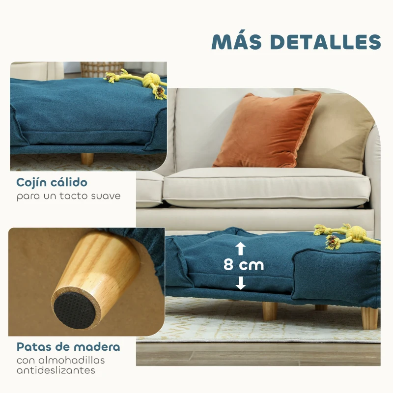 PawHut Cama Elevada para Perros con Patas de Madera y Cojín Lavables Cama para Mascotas Carga 30 kg 96x66x24 cm Azul