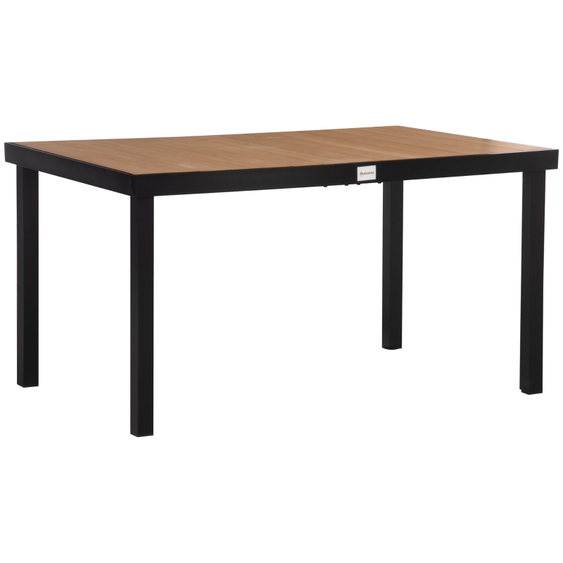 Outsunny Table à manger de jardin pour 6 personnes, en aluminium, 140 x 90 x 74 cm, aspect bois naturel