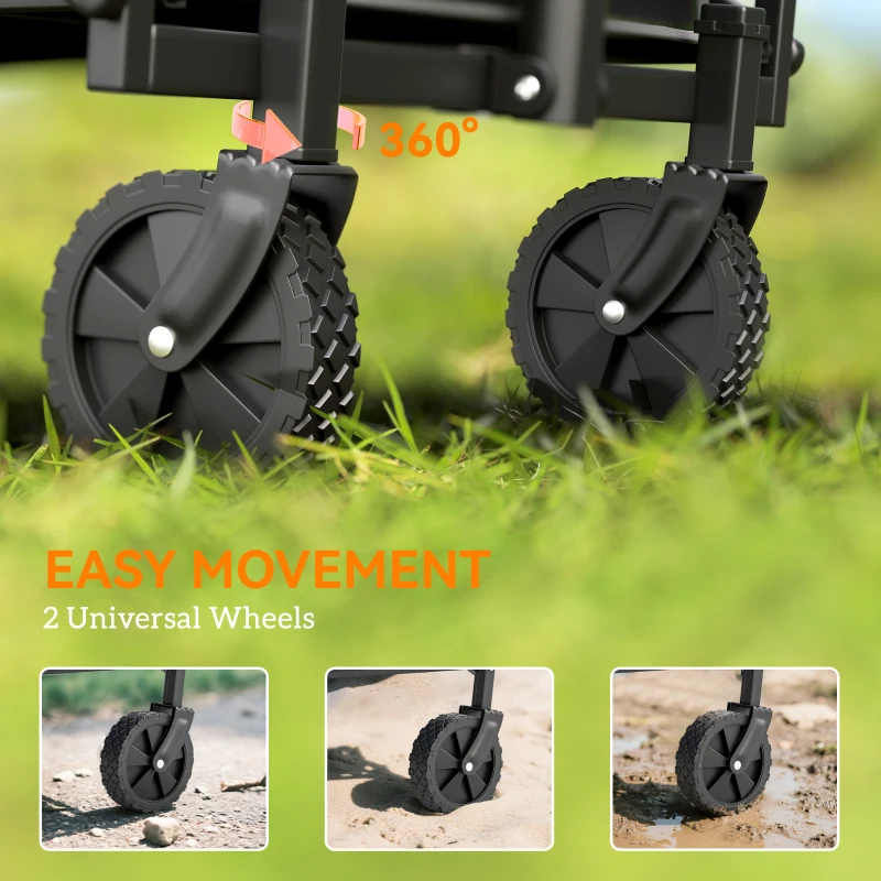 Outsunny 62L Festival Trolley on Wheels, Garden Folding Trolley Cart, 120kg Heavy Duty Collapsible Folding Wagon with Adjustable Handle and Carrying Bag for Beach, Camping, Festival, Grey