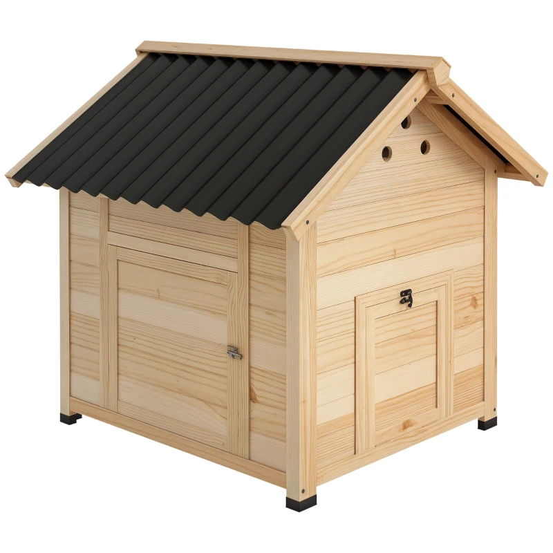 PawHut Entenhaus Entenstall Kleintierstall, wetterbeständig, 2 Eingänge, 2 Rampen, 78 x 90 x 92 cm, 'Natur + Schwarz(m-10)