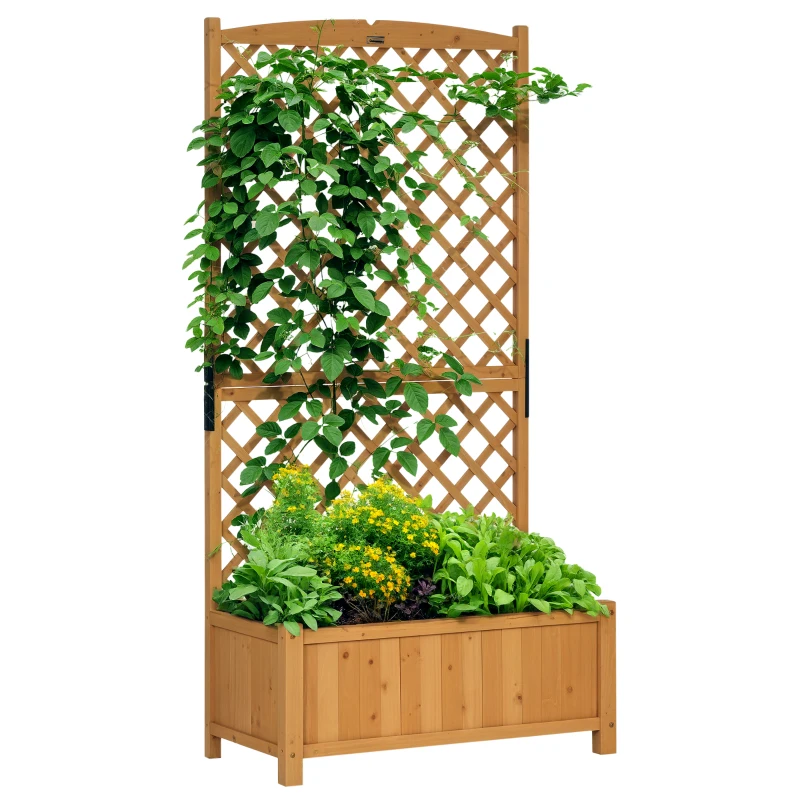 Outsunny Floreira de Jardim com Treliça Caixa de Plantio com Suporte para Plantas Trepadeiras 90x45x180cm Madeira