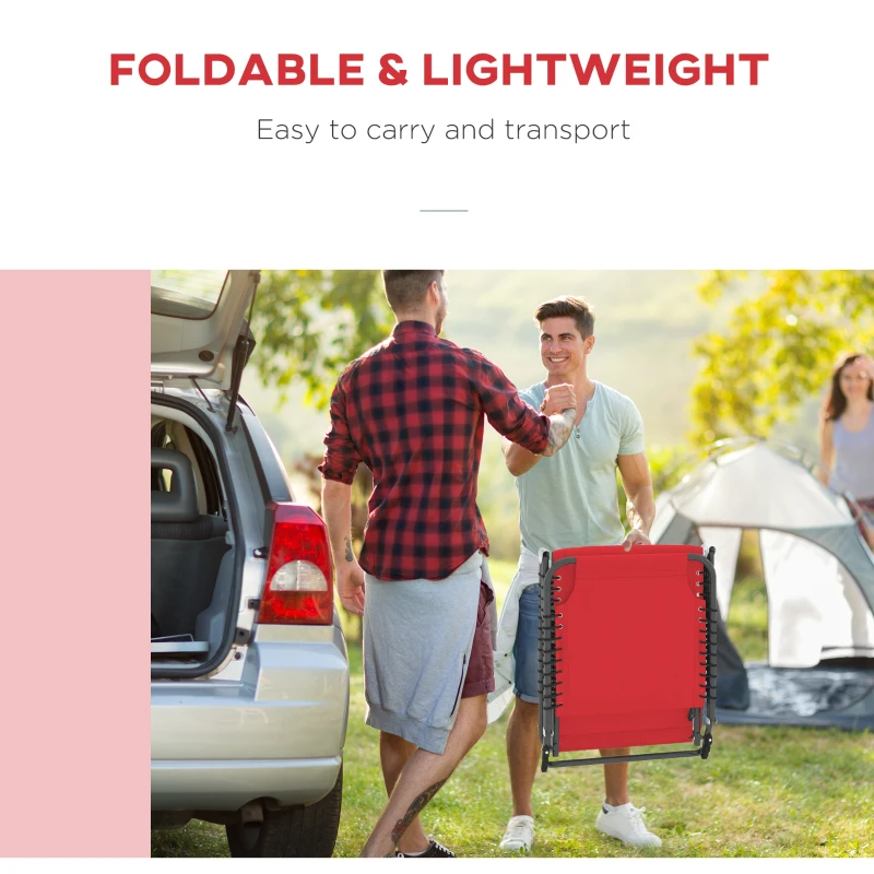 Outsunny Bain de Soleil transat Pliable Dossier inclinable Multi-Positions Acier thermoplastique Lacets élastiques Noir textilène Rouge