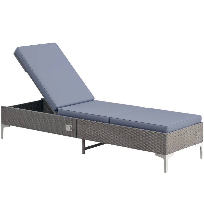 Outsunny Outdoor PE Rattan Sun Lounger, Multi-position Backrest Adjustable Single Recliner Sunbed Daybed with Removeable & Washable Cushion, for Patio, Garden, Dark Grey
