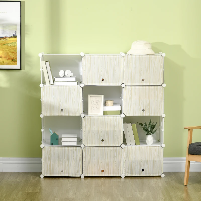 HOMCOM Armario Modular de Plástico Armario Portátil con 12 Cubos Organizador de Zapatos 125x32x125 cm Blanco