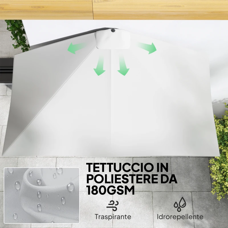 Outsunny Ombrellone da Parete Mezzaluna Salvaspazio con Apertura a Manovella, Crema