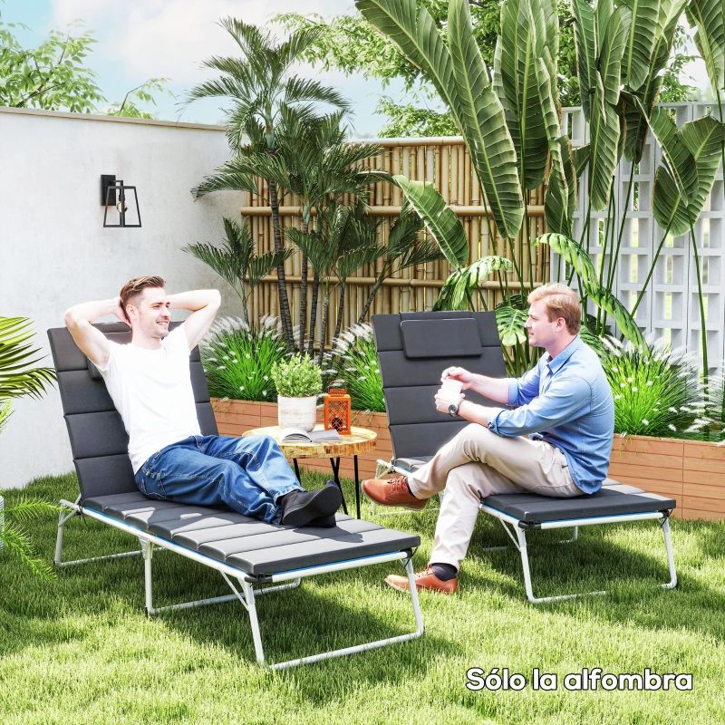 Outsunny Conjunto de 2 Almofadas para Espreguiçadeira Dobráveis 203x66x3 cm com Apoio para a Cabeça e Correias de Sujeição Cinza