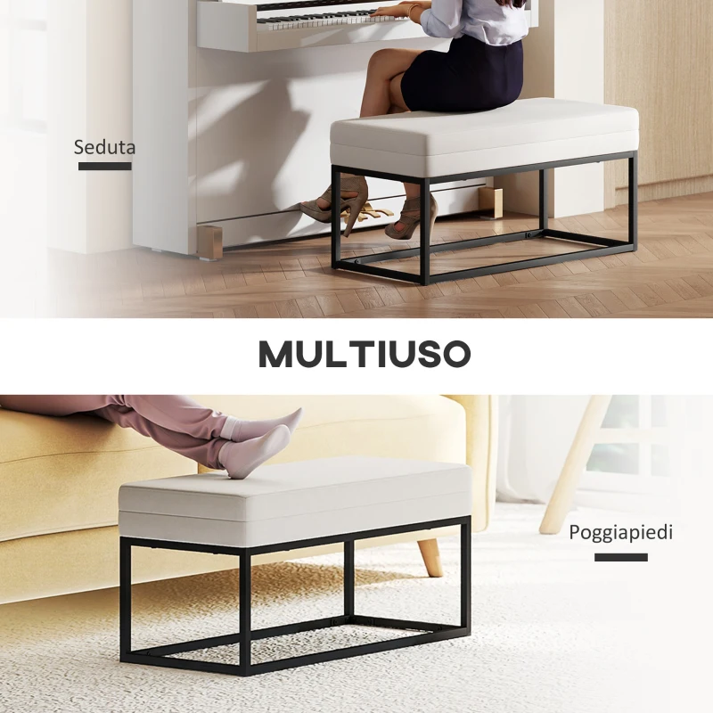 HOMCOM Panca da Ingresso Moderno in Acciaio, Spugna e Tessuto Vellutato con Piedini Regolabili, 94x42x44 cm, Crema