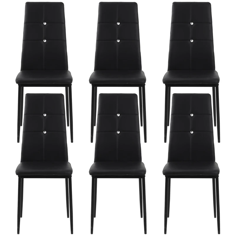 HOMCOM Juego de 6 Sillas de Comedor Tapizada en PU con Respaldo Alto con Botones y Patas de Acero Diseño Moderno Negro