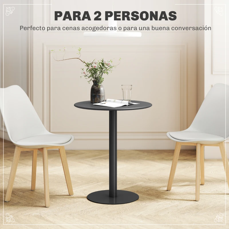 HOMCOM Mesa de Comedor Redonda para 2 Personas Mesa de Cocina de Acero para Interior y Exterior Ø60x72 cm Negro