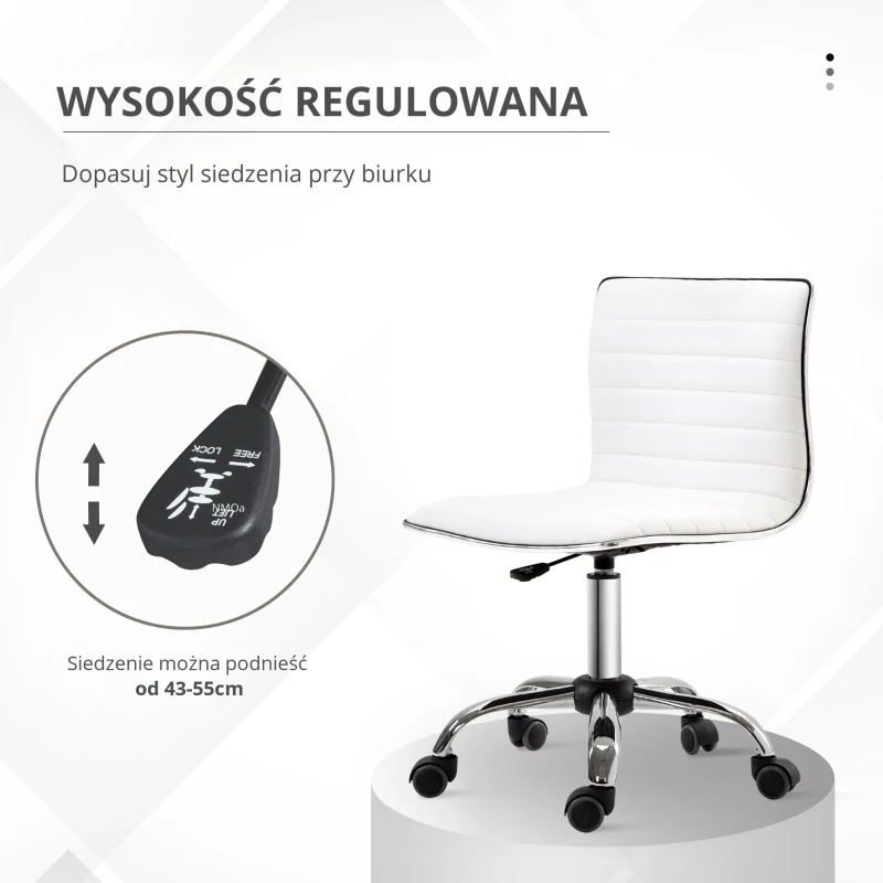 HOMCOM Fotel fryzjerski Krzesło salonowe Krzesło obrotowe Oparcie Z regulacją wysokości Stal PU biały