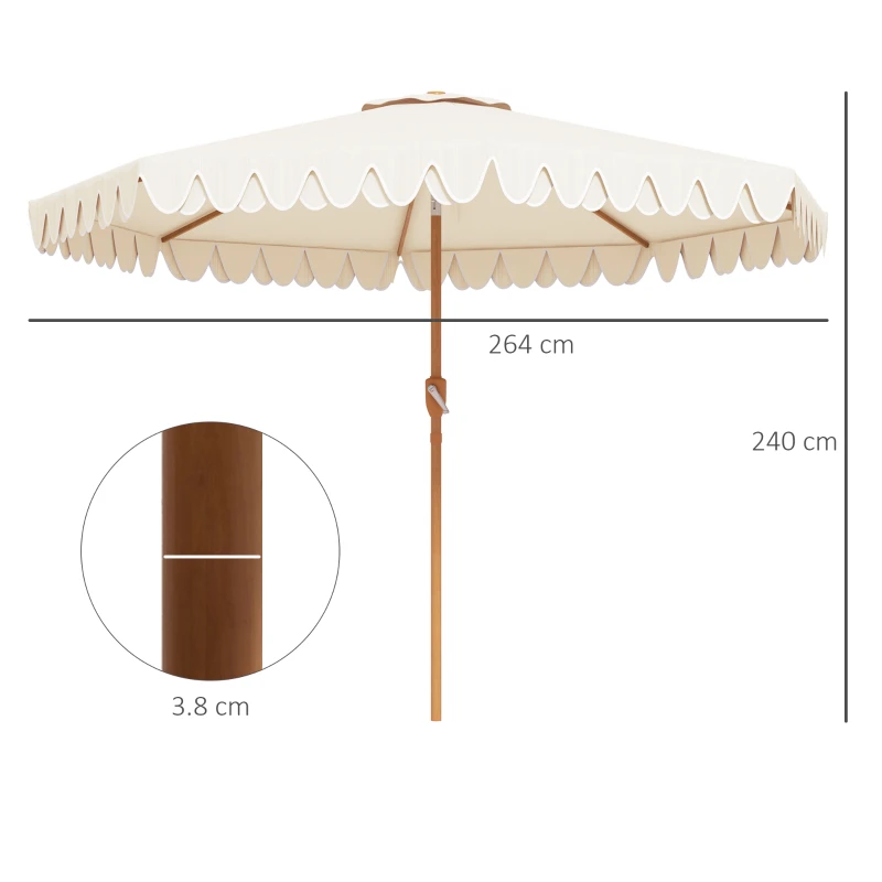 Outsunny Ombrellone da Giardino a Manovella e Inclinabile, Prese d'Aria e 8 Stecche, 2.7x2.4 m, Crema