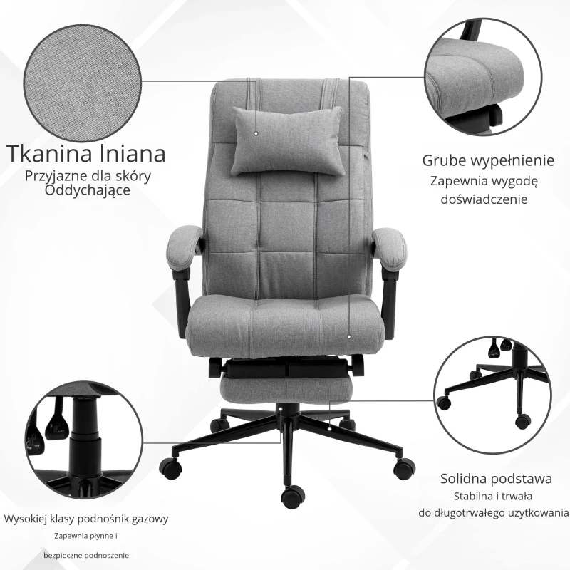Krzesło biurowe Vinsetto z podnóżkiem szare 66 cm x 70 cm x 124 cm