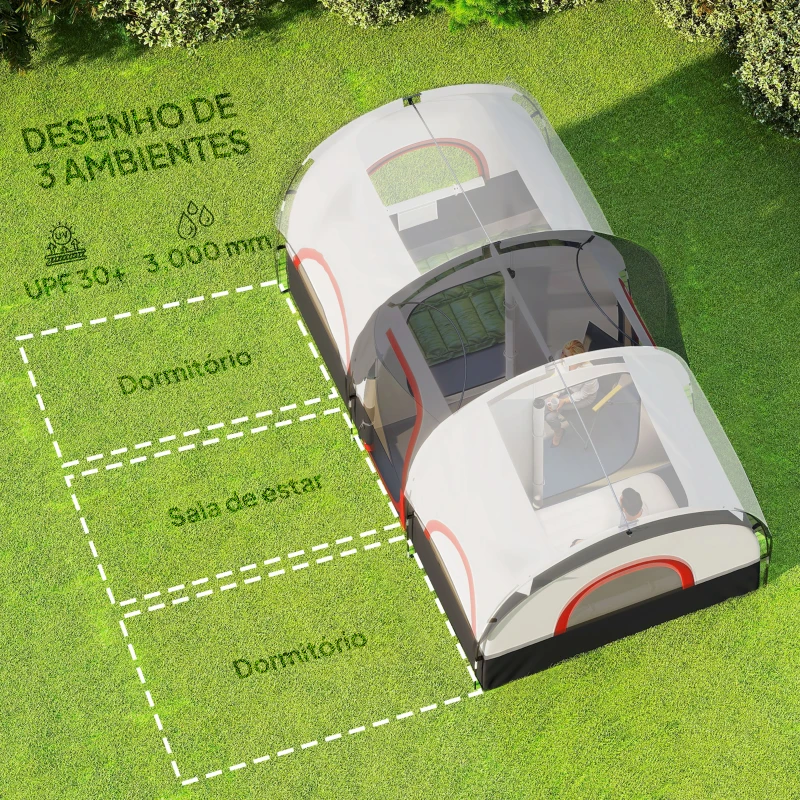 Outsunny Tenda de Campismo Familiar Tipo Túnel para 4-6 Pessoas Impermeável 3.000 mm Dobrável 435x251x195 cm Cinzento Escuro