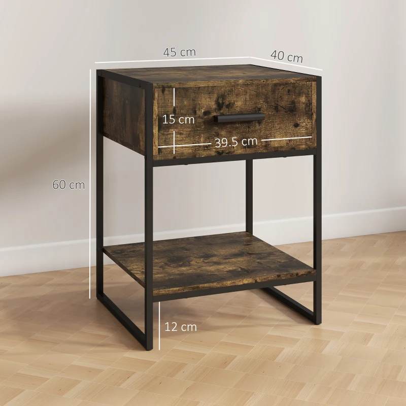HOMCOM Modern Bedside Table - Rustic Brown