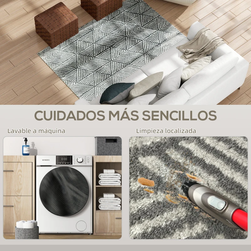 HOMCOM Alfombra Salón 170x120 cm Lavable en Lavadora Pelo Corto Estilo Moderno Tapete para Sala de Estar Dormitorio Gris Oscuro