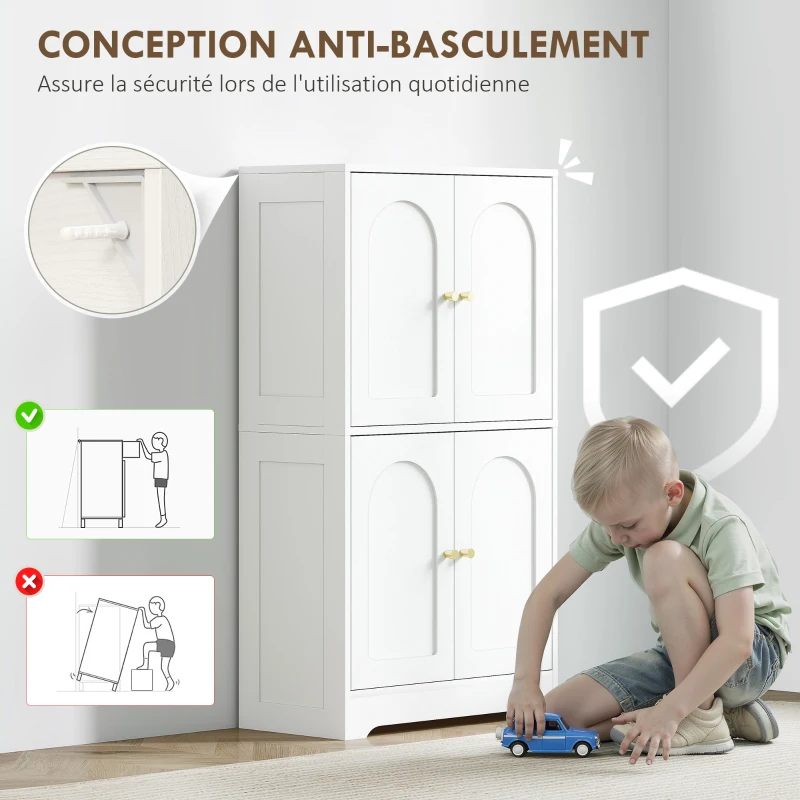 HOMCOM Buffet cuisine, meuble cuisine rangement avec 4 portes cintrées et 2 étagères réglables, 60 x 30 x 110 cm, blanc