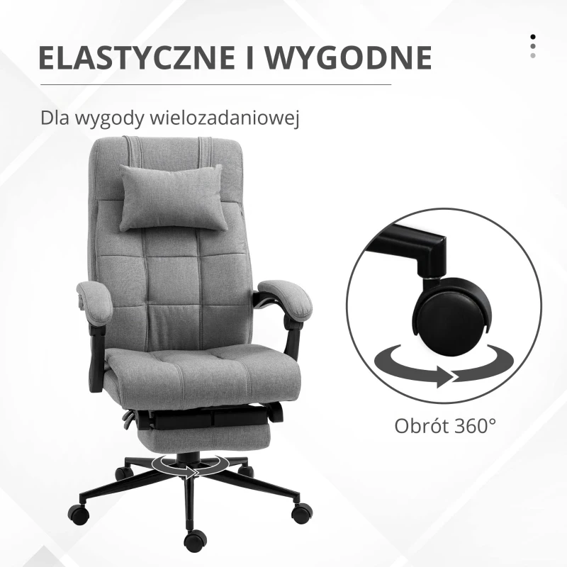 Krzesło biurowe Vinsetto z podnóżkiem szare 66 cm x 70 cm x 124 cm