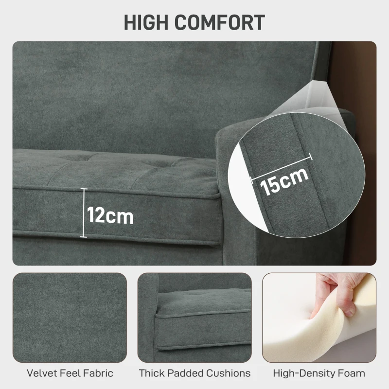 HOMCOM Two-Seater Velvet-Feel Sofa - Grey