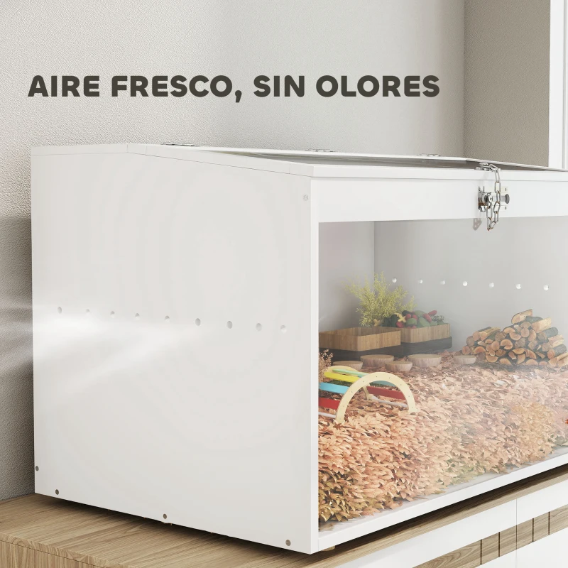 PawHut Jaula para Hámster Casa para Animales Pequeños con Tapa Abatible y Ventana de Acrílico Transparente 80x50x50 cm Blanco