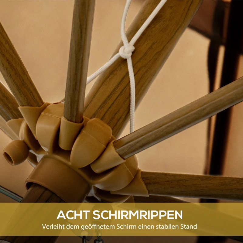 Outsunny Sonnenschirm, mit Fransen, neigbar, mit Handkurbel, Stahl+Polyester, khaki, Ø264 x 240 cm
