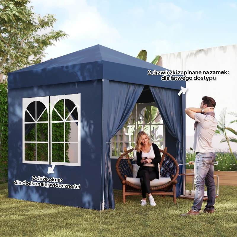 Outsunny Altana Ogrodowa 2x2m Składana 4 Ściany Boczne z Oknami Metal Oxford Czarna