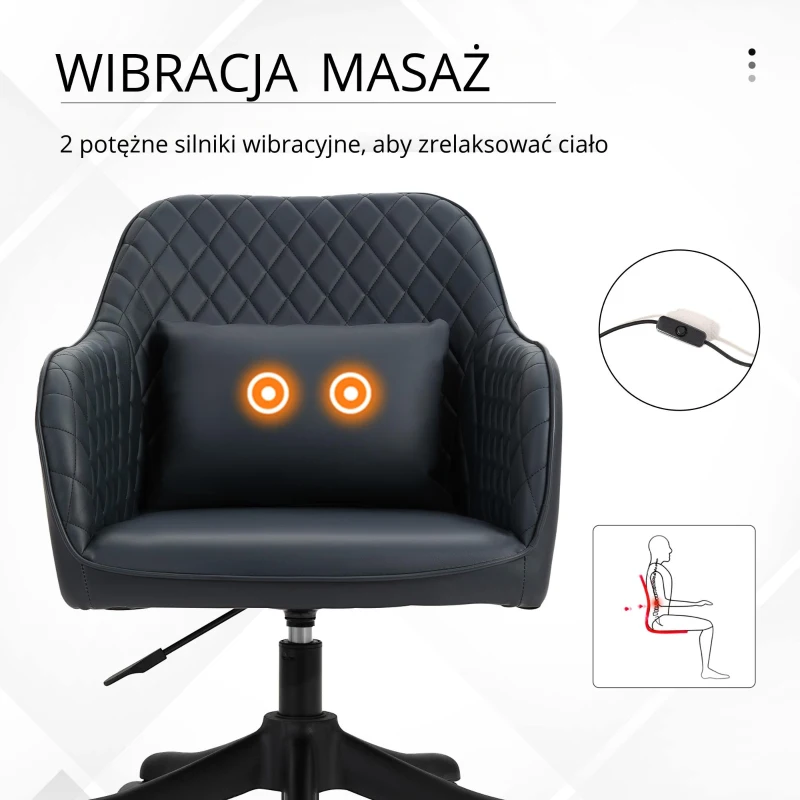 Vinsetto fotel biurowy z masażem krzesło obrotowe z funkcją wibracji PU antracytowy