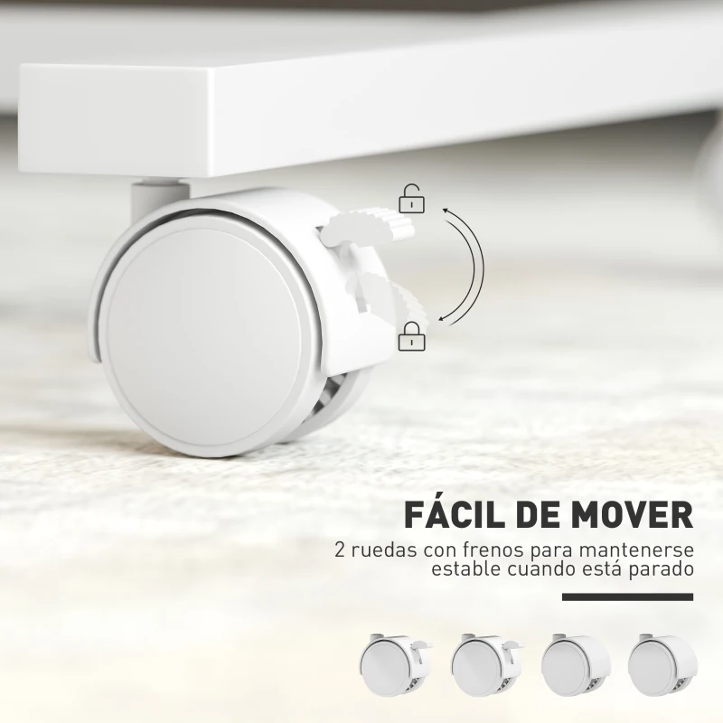 HOMCOM Mesa Auxiliar con Ruedas Altura Ajustable Superficie Inclinable y Marco de Metal 57x40x67,5-101 cm Roble y Blanco