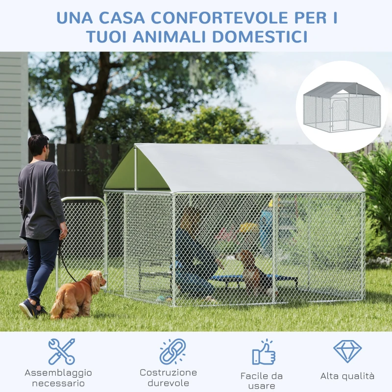 PawHut Recinto per Cani e Animali Domestici da Esterno con Copertura Impermeabile, 230x230x175 cm
