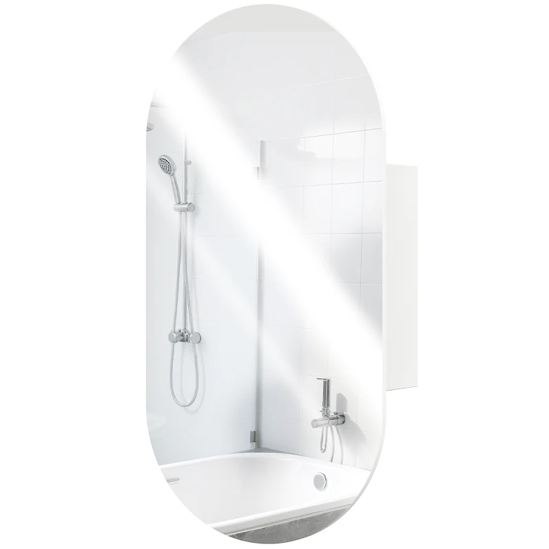 HOMCOM Specchio Bagno Ovale Moderno con Armadietto e Due Ripiani, 45x90 cm, Bianco