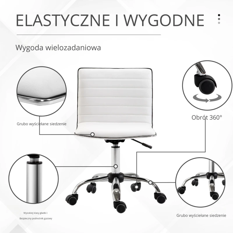 HOMCOM Fotel fryzjerski Krzesło salonowe Krzesło obrotowe Oparcie Z regulacją wysokości Stal PU biały