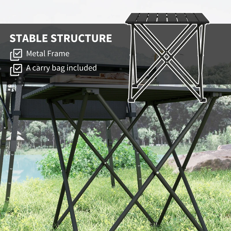 Outsunny Folding Camping Table, Lightweight Metal Picnic Table with Carry Bag, Foldable Table for Outdoor Camping, Picnic, Hiking, BBQ, Fishing, Black