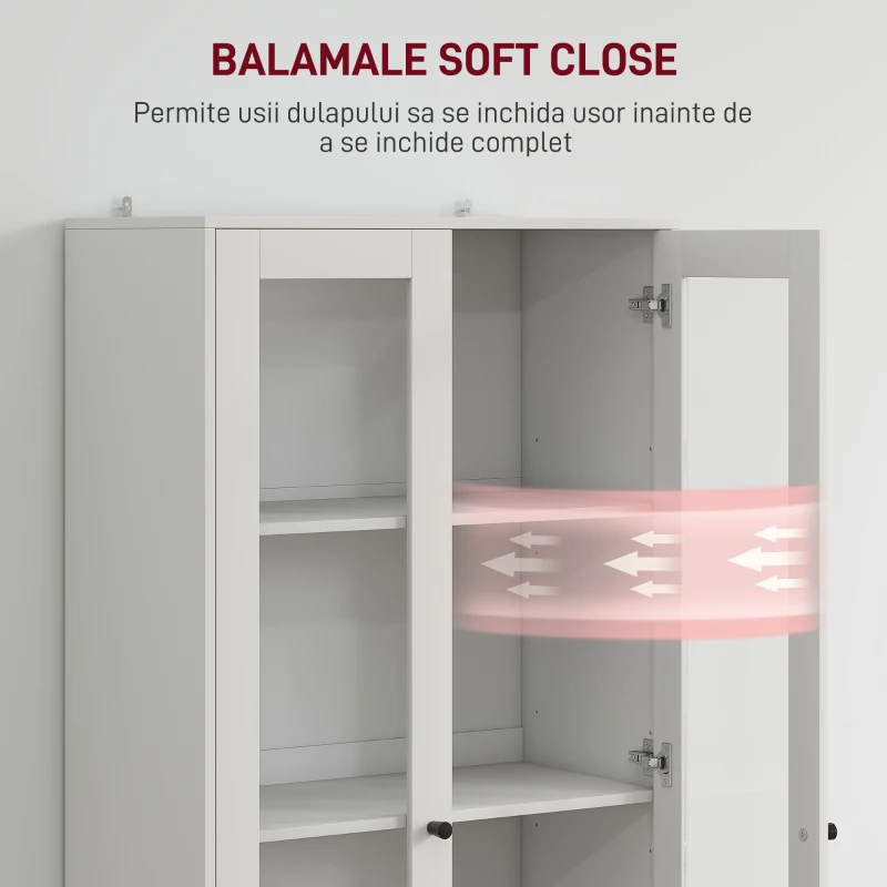 HOMCOM Dulap de Bucătărie cu Uși din Sticlă, 2 Sertare și Rafturi Reglabile Alb